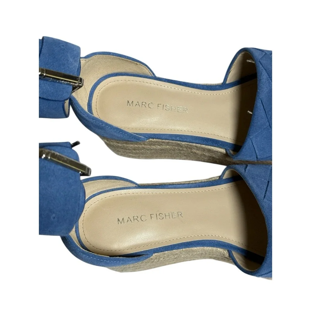 Marc Fischer Blue Suede Espadrille‎ Wedge Sandal Ankle Strap Size 6 1/2